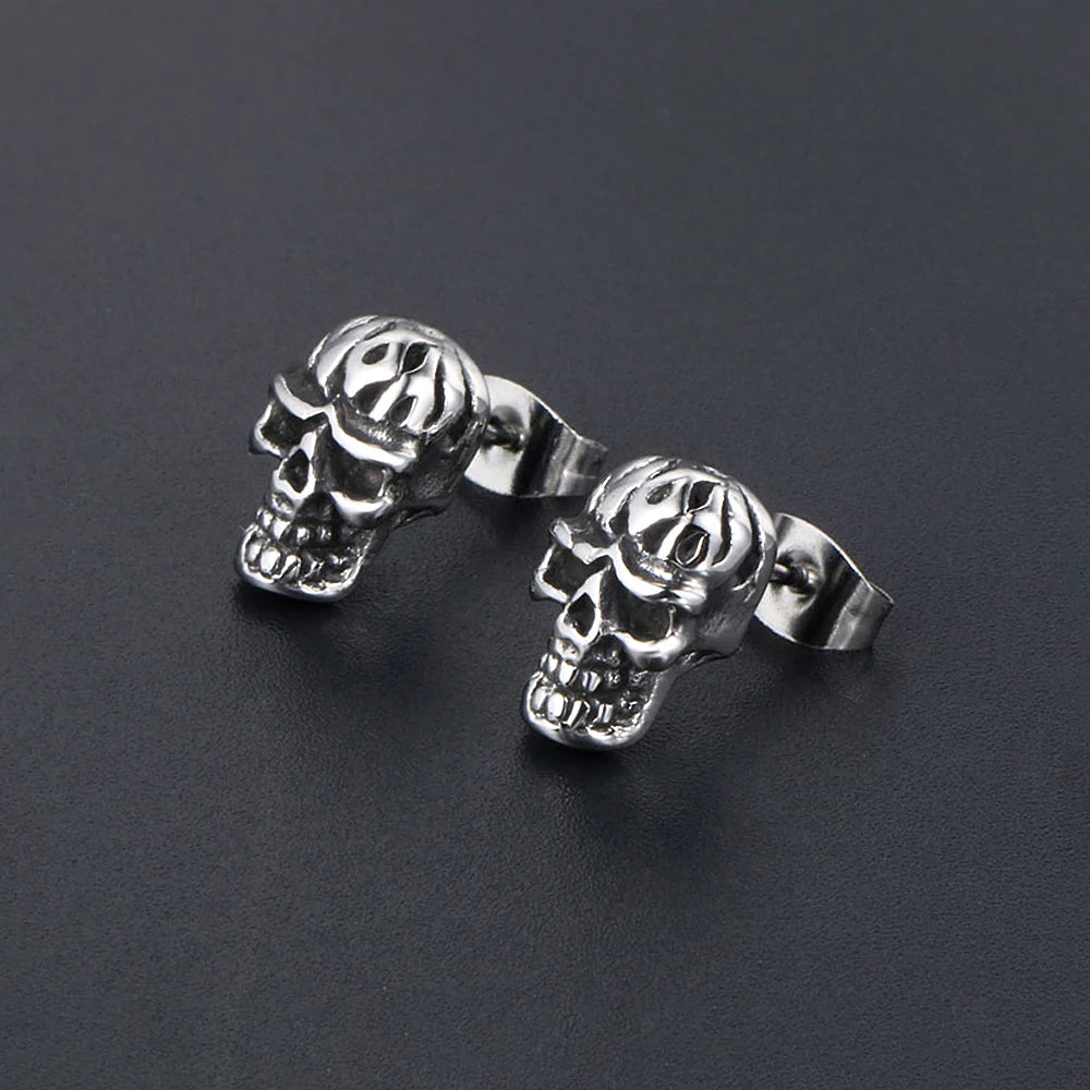 Skull Steel Earrings Punk Vintage 316L Biker Skeleton