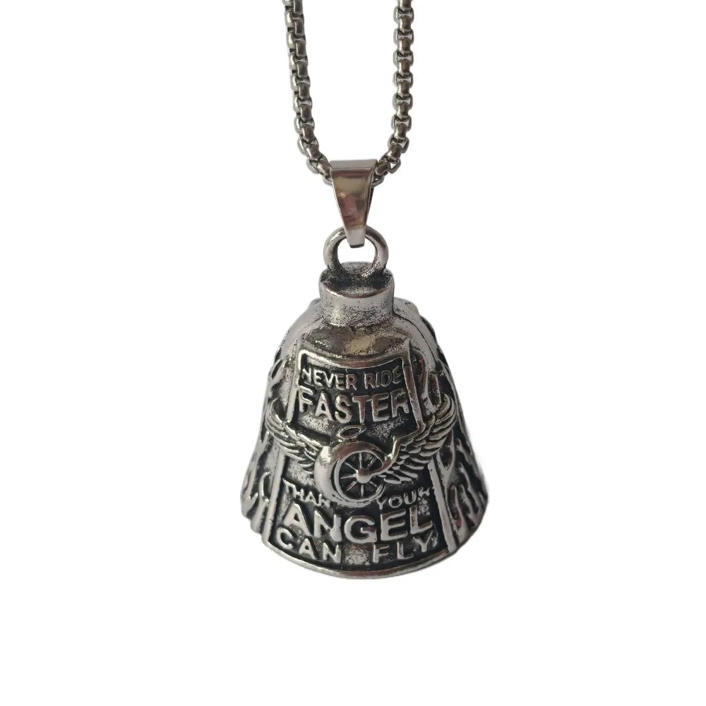 3D Design Motorcycle Guardian Bell Punk Style Wing Design Biker Good Luck Charm Alloy Retro Angel Pendant Bell Daily Wear