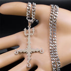 666 Inverted Cross Trident Necklace — Silver