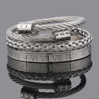 3pcs Luxury Stainless Steel Man Bracelet Set Roman Number Bangles Women Jewelry Couple Gift