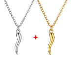 Italian Horn Amulet Pendant Necklace — Steel