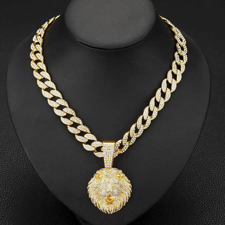 Iced Out D Lion Head Cuban Pendant
