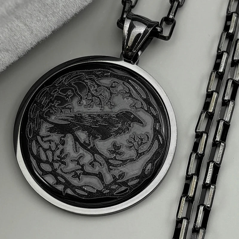 Tree Of Life Steel Pendant Gothic Crow Bird Raven