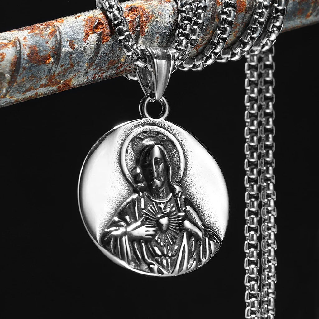 Christian Jesus Pendant 316L Stainless Steel Religion Necklaces Men Chain Bless Pray Rock Punk Party Jewelry Xmas Gift
