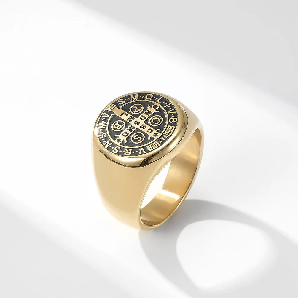 Vintage Christian St. Benedict Cspb Cross Ring For Men Punk Hip Hop Stainless Steel Jesus Ring Jewelry Creative Gift