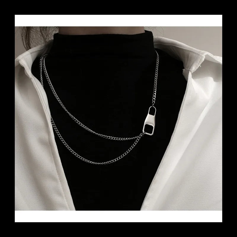 Safety Buckle Double Chain Necklace — SS