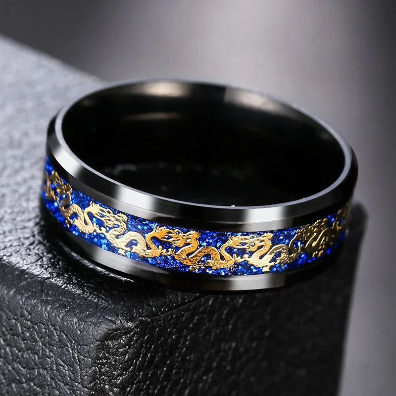 Luxury Stainless Steel Dragon Ring for Men And Women Blue Black Snake Design Fashion Jewelry for Pride Party Halloween Gifts
