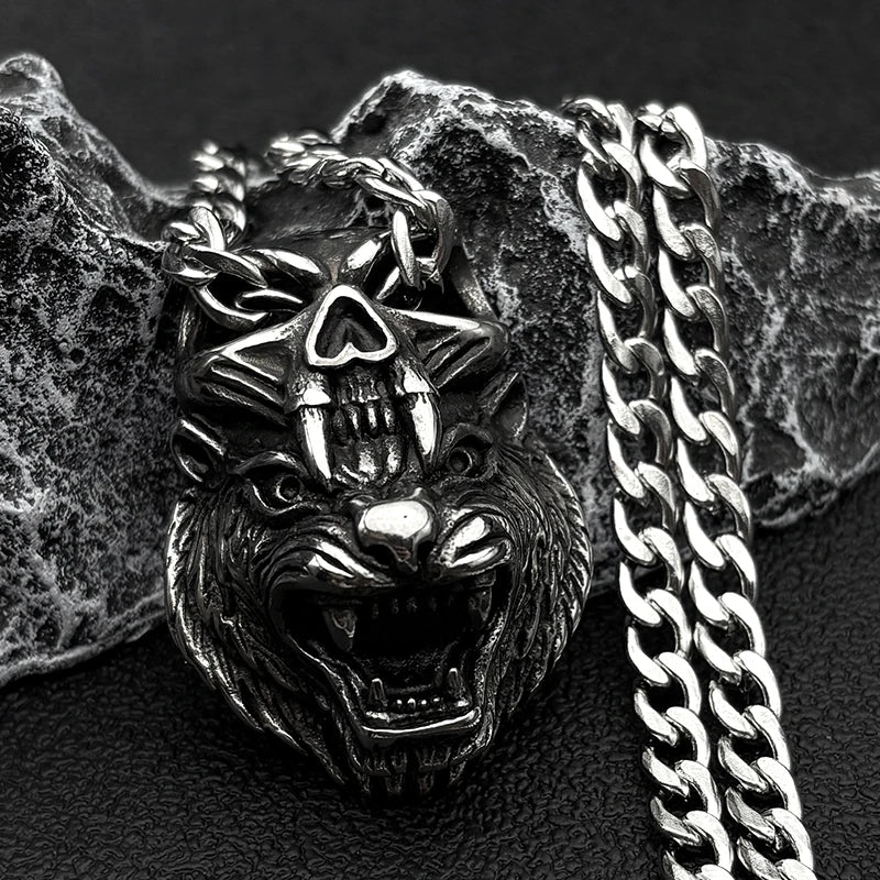 Devil Skull Tiger Head Pendant — Silver