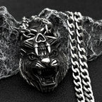 Devil Skull Tiger Head Pendant — Silver