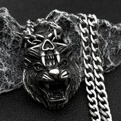 Devil Skull Tiger Head Pendant — Silver