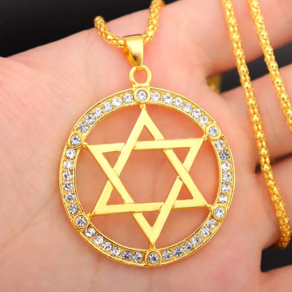 Jewish Hexagonal Star Pendant Necklace — Crystal