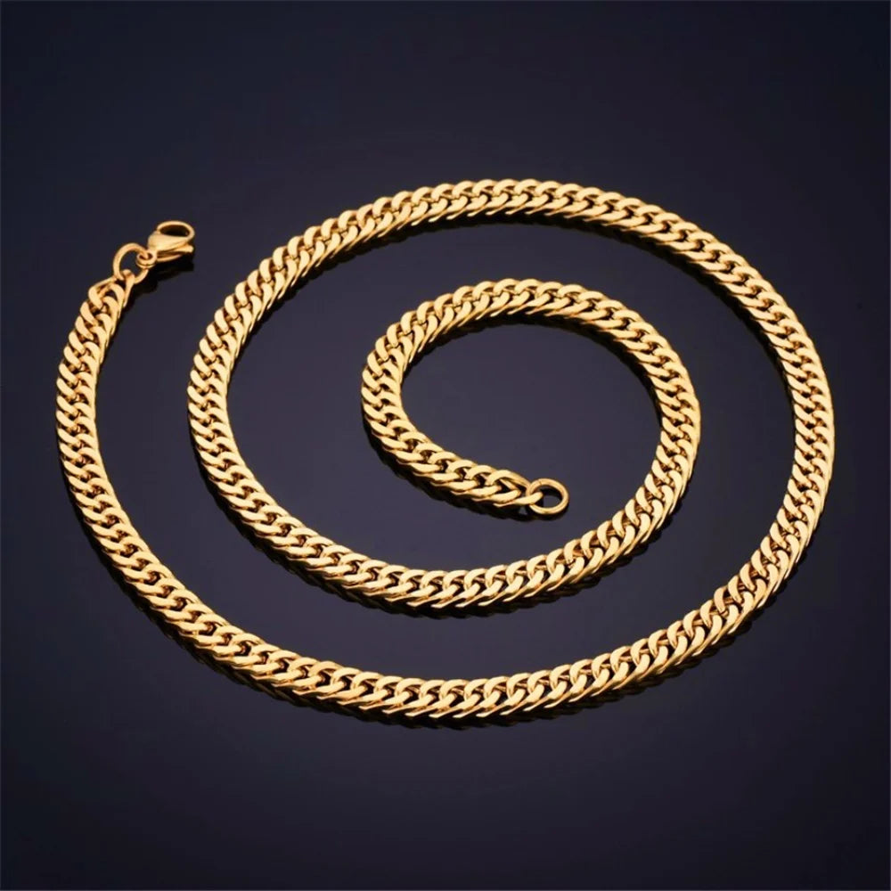 6.5mm Silver Tone/Black Gold Plated Chains for Men Boys, Mens Necklace Chains Stainless Steel Thick Cuban Link Chain