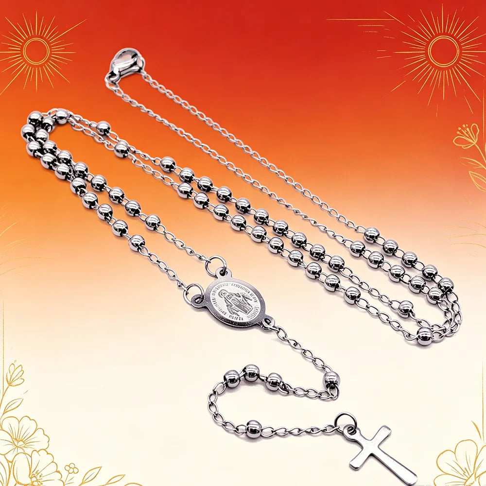 Fashion Vintage Cross Necklace Rosary Beads Chain Jesus Crucifix Virgin Mary Pendant Chain Jewelry Necklace