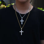 Gold Iced Out Cross Pendant Rope Cuban Chain
