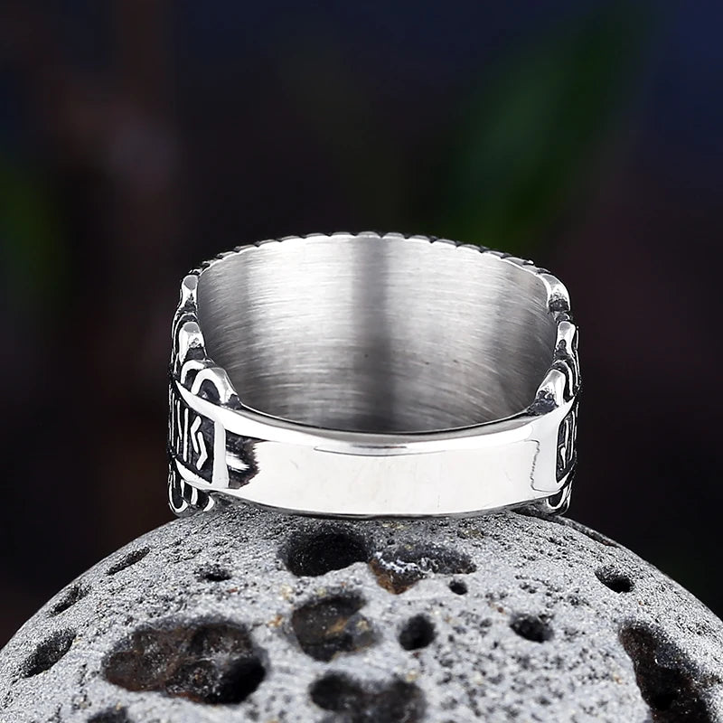 Vintage 2022 New 316L Stainless Steel Odin Norse Viking Amulet Rune MEN Ring Fashion Words Retro Jewelry Boyfriend Gift
