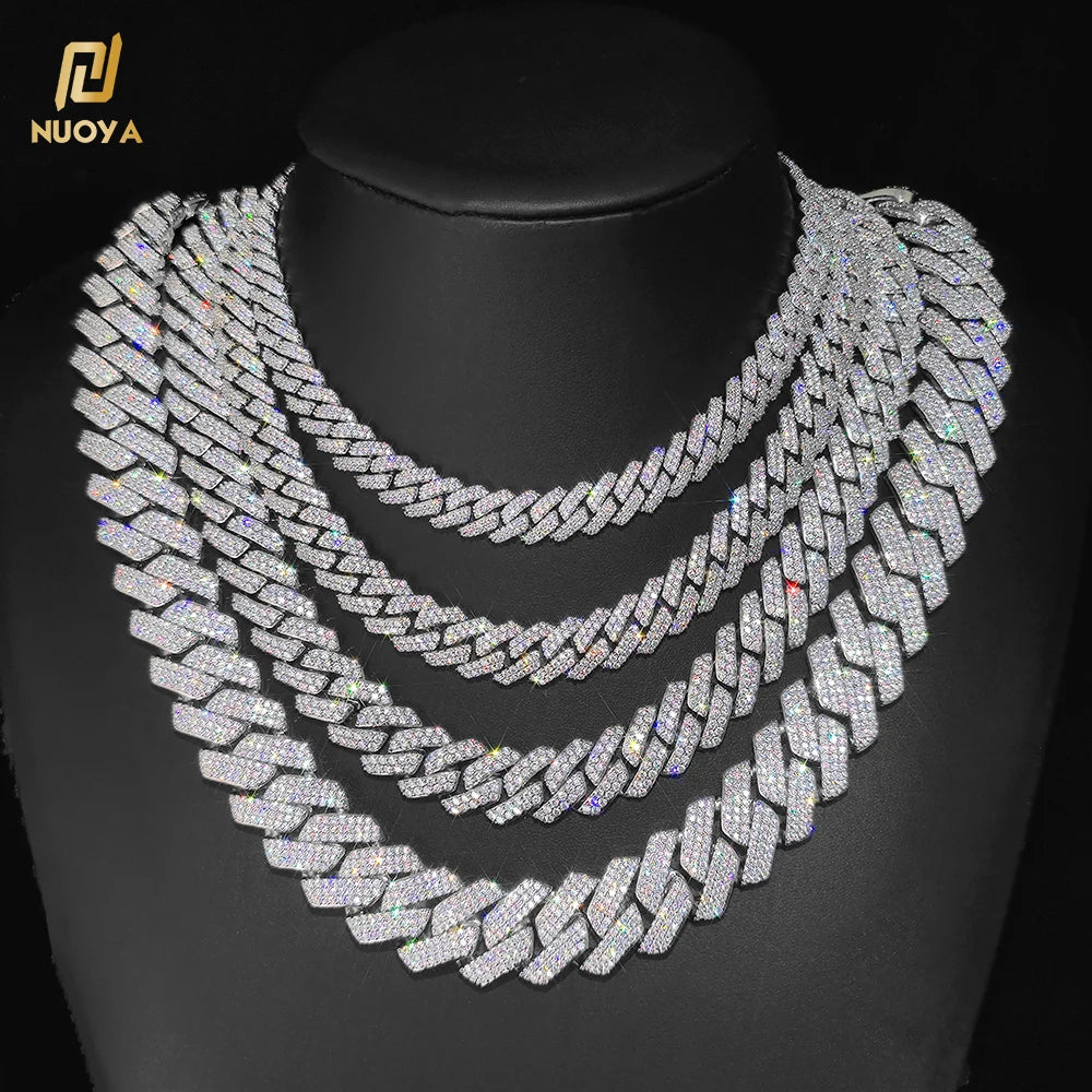 925 Silver Cuban Chain Necklace Iced Out 10-20MM