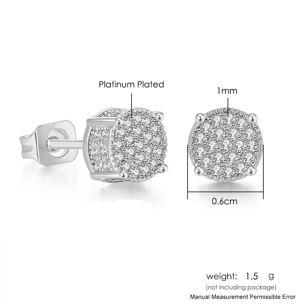 Iced Out Round Stud Earrings — Gold