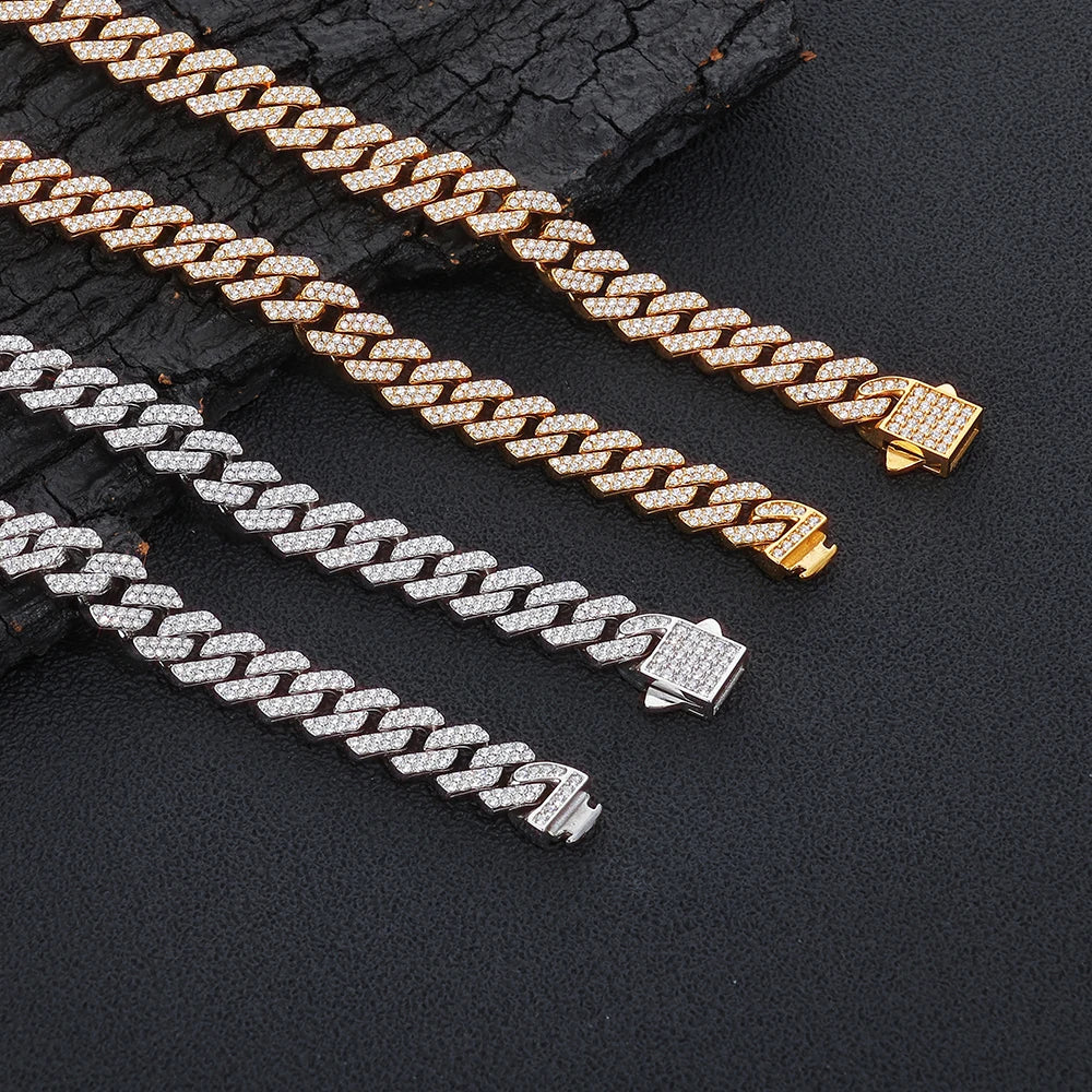 Gold Plated Silver Plated Stainless Steel Cubic Zirconia Iced Out Cuban Link Chain Hip Hop Jewelry Men Shiny Fashion Necklace