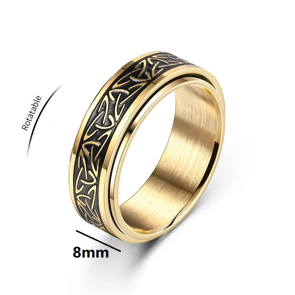 Celts Triangle Knot Stainless Steel Fidget Ring Men Rotatable Decompressionanti Stress And Anxiety Cool Ring Boyfriend
