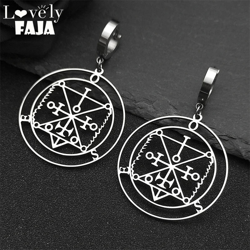 Baphomet Steel Earrings Sigeal Sigil Lucifer Satan