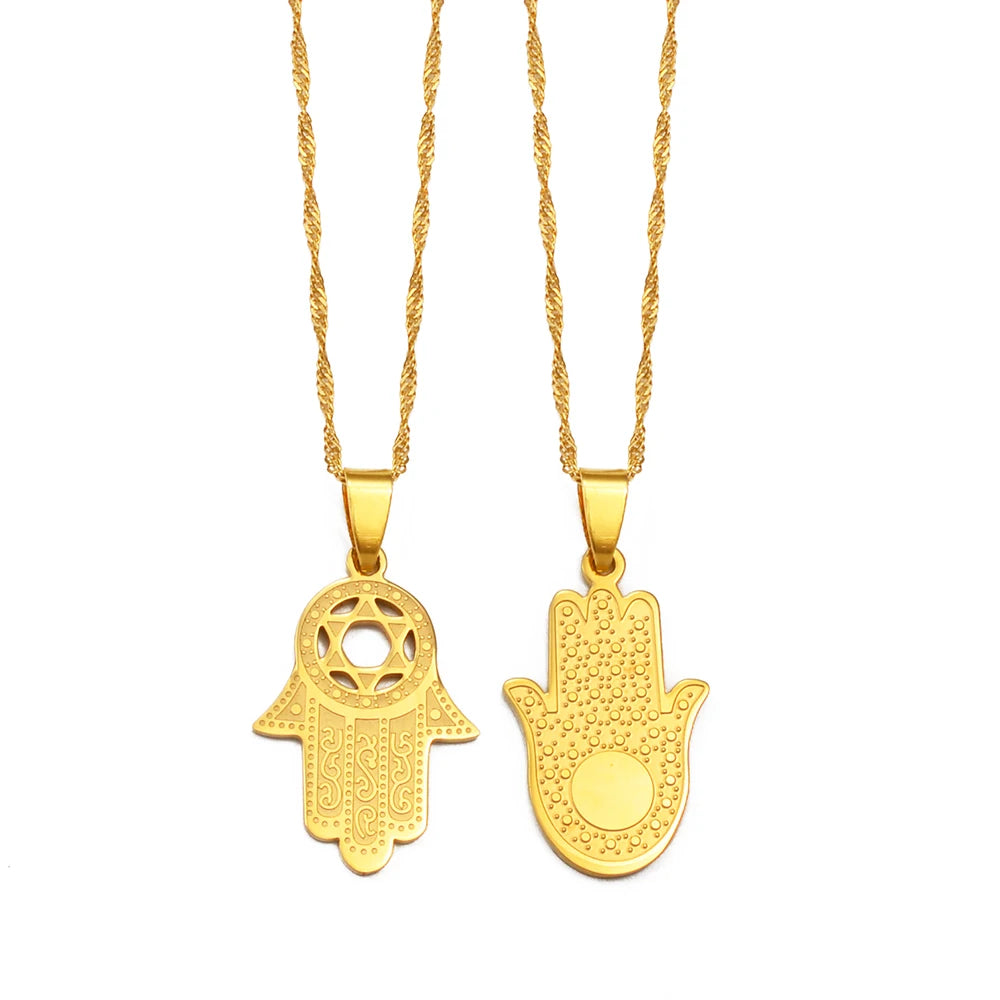 Anniyo Hamsa Hand Pendant Necklaces for Women  Men Arab Middle East Palm Shaped Ethnic Jewelry @276821