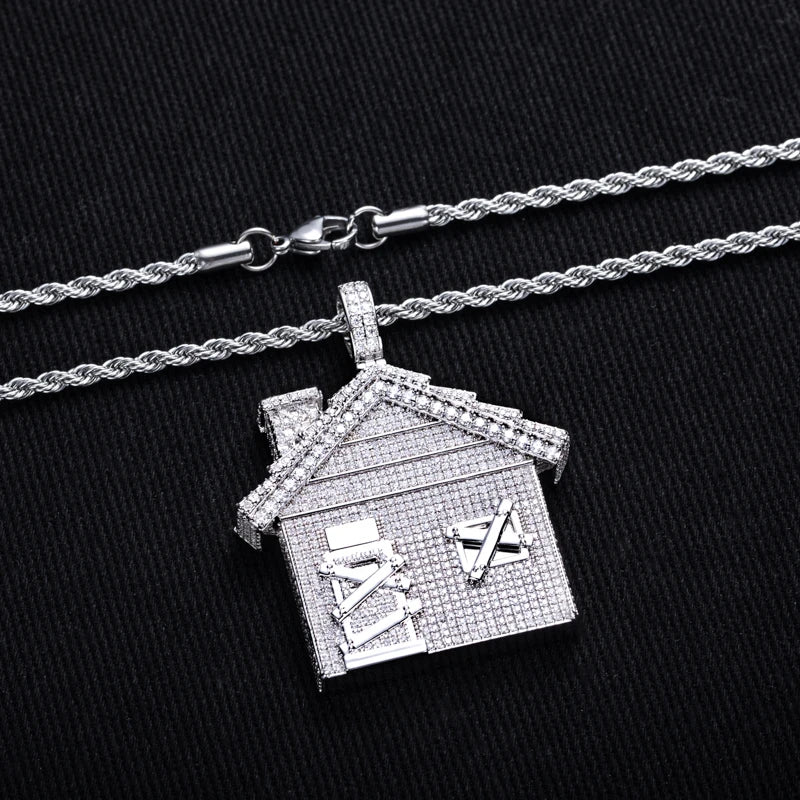 Iced Out House Pendant — 14K Gold