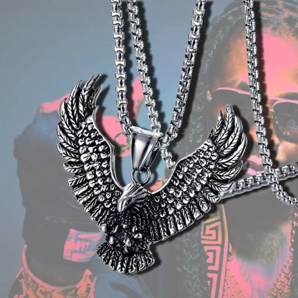 Stainless Steel Eagle Pendant Necklace Vintage