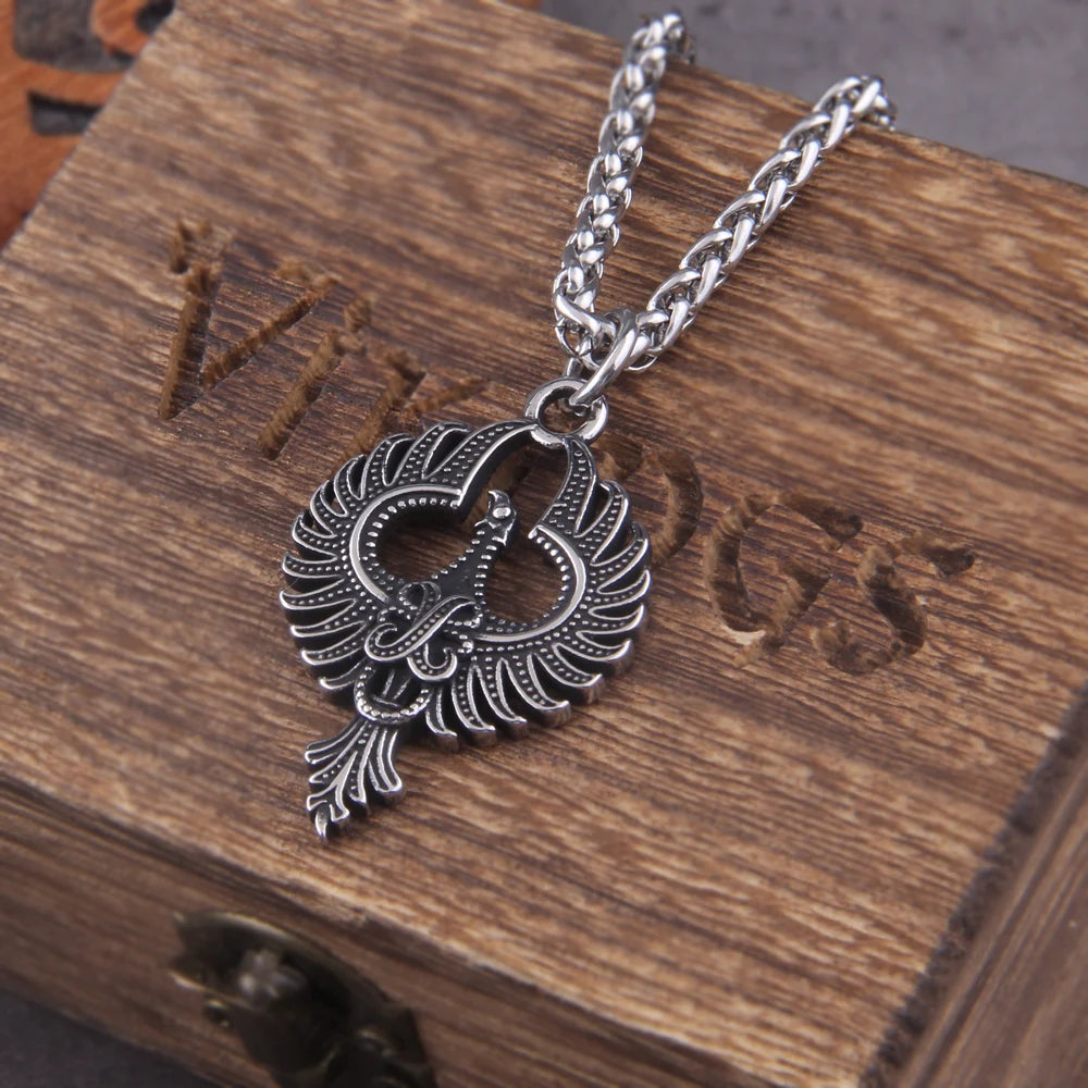 316L Stainless Steel Charm Phoenix Pendant China Mythological Bir Animal Pendant High-quality Jewelry with wooden box