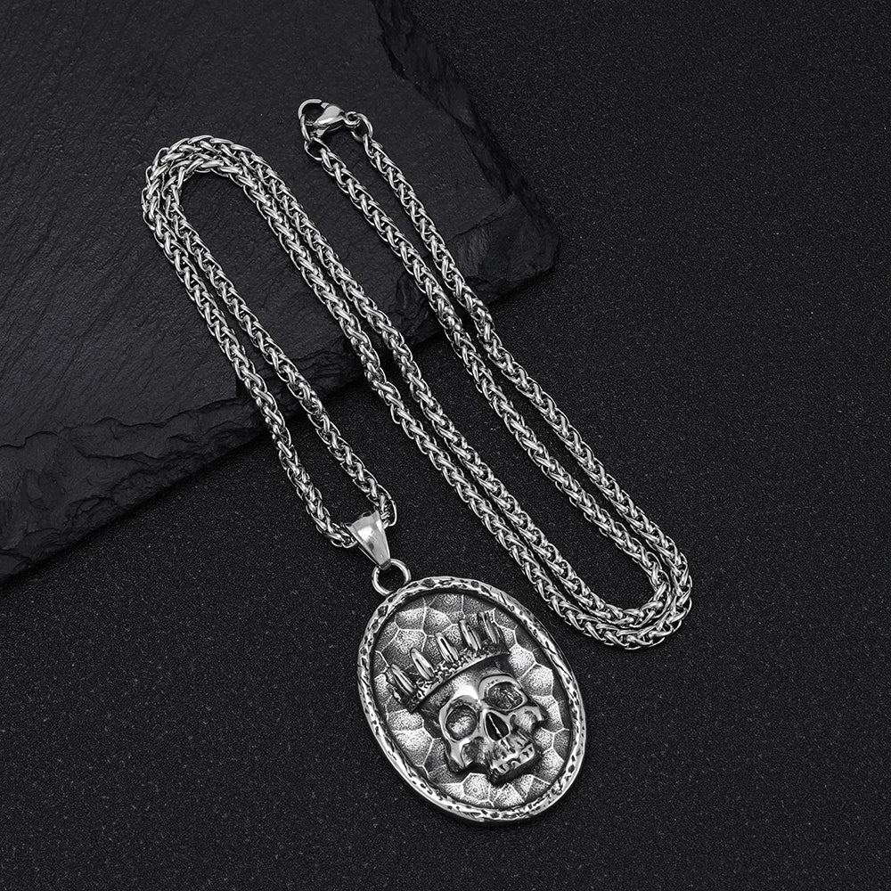 Crown Skeleton Pendant Necklace — Stainless Steel