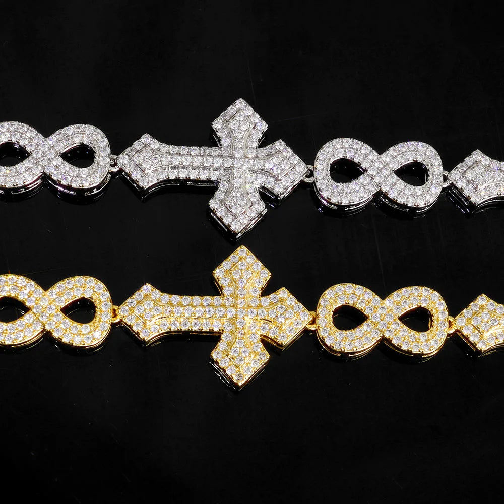 Gold Cross Iced Out Bracelet 8MM