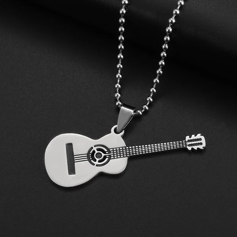 Retro Punk Music Guitar Necklace for Men Personalized Gothic Pendant Fashion Hip Hop Rock Singer Jewelry Gift