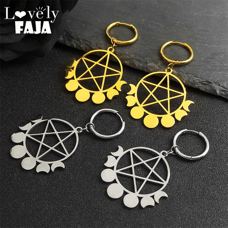 Star Moon Gold Earrings Goth Witchcraft Satan