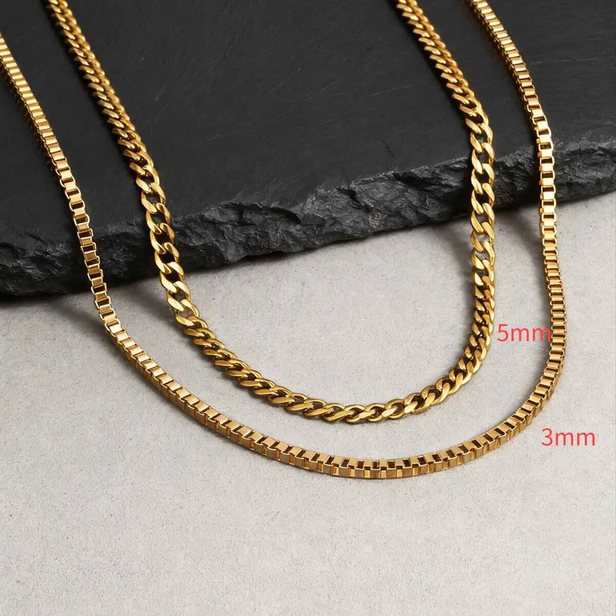 Two-Tone Cuban Box Rope Chain Necklace Set
