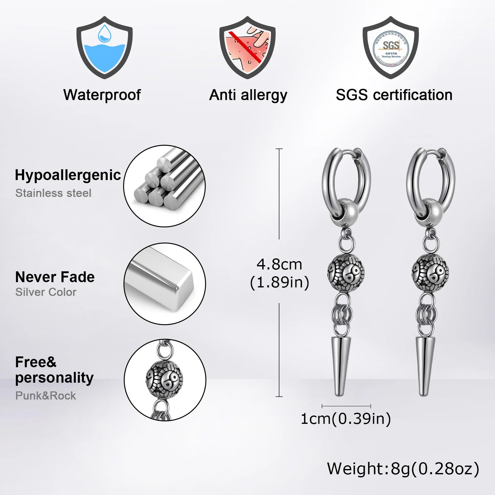 Cross Hoop Earrings — Stainless Steel