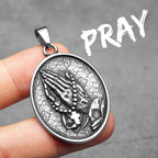Praying Hands Cross Pendant — Stainless Steel