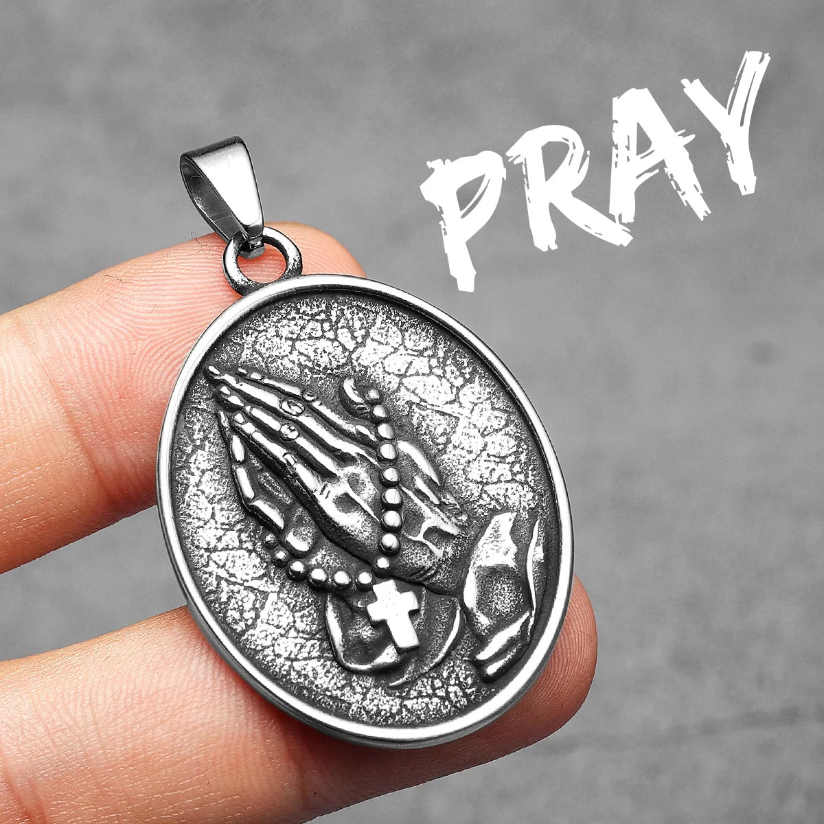 Praying Hands Cross Pendant — Stainless Steel