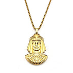 Egyptian Pharaoh Head Pendant Necklace — Gold-Tone Steel