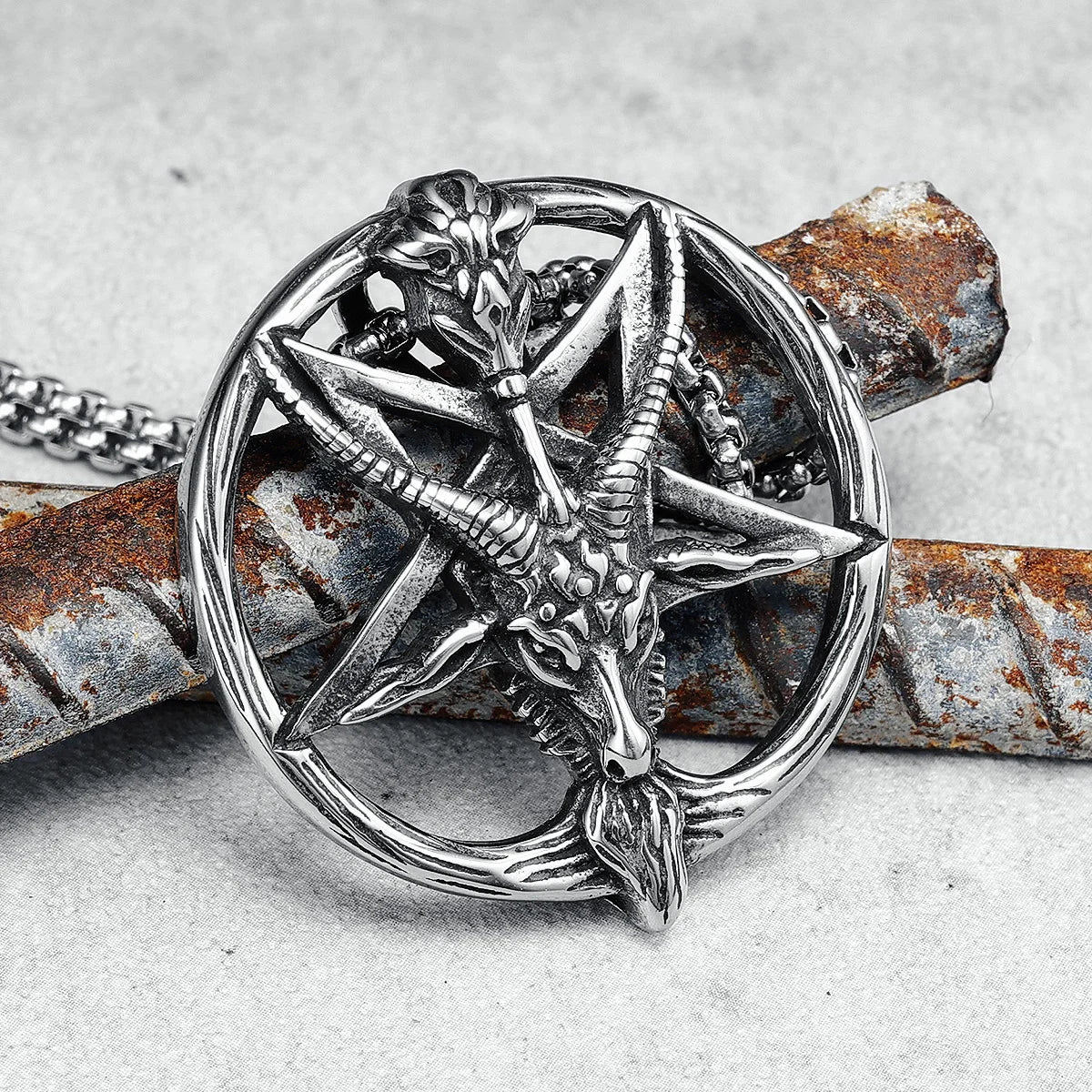 Gothic Baphomet Pentagram Pendant Men Necklace Stainless Steel Satanic Jewelry Heavy Metal Punk Chain Rock Punk for