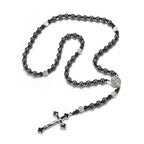 Fashion Classic Black Hematite Round Beads St. Benedict Cross Pendant Necklace for Men and Women