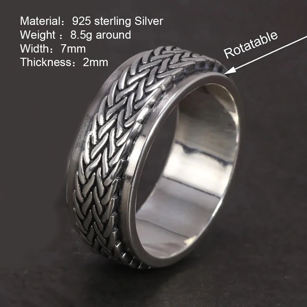 925 Silver Hemp Rope Spinner Ring — Vintage Rotatable