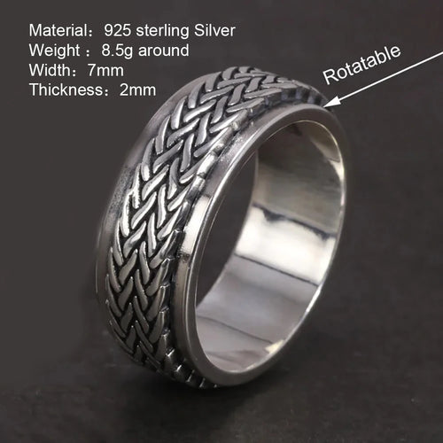 925 Silver Hemp Rope Spinner Ring — Vintage Rotatable