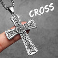 Carved Cross Pendant Necklace — Stainless Steel
