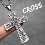 Carved Cross Pendant Necklace — Stainless Steel