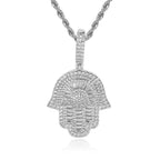 Iced Out Hamsa Pendant Necklace Stainless Steel