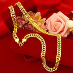 Luxury AU999 24K Real Gold Men's Flat Chain Boss Necklace Simple Generous and Domineering Necklaces for Men