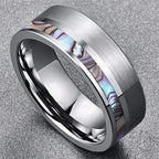 Fashion 8mm Silver Color Men Stainless Steel Ring Inlay Colorful Abalone Shell Rings For Men Women Wedding Band Jewelry Gifts