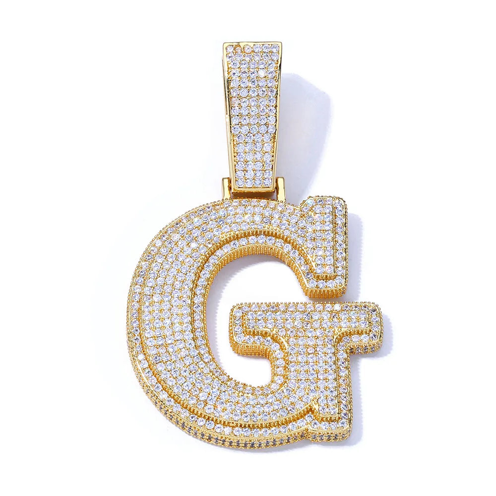 Gold Iced Out Letter Pendant Necklace Capital 18K
