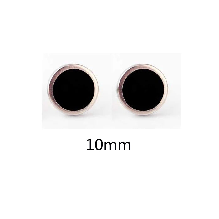 Round Stud Earrings 3 Pairs Set 6mm 8mm 10mm — Stainless Steel