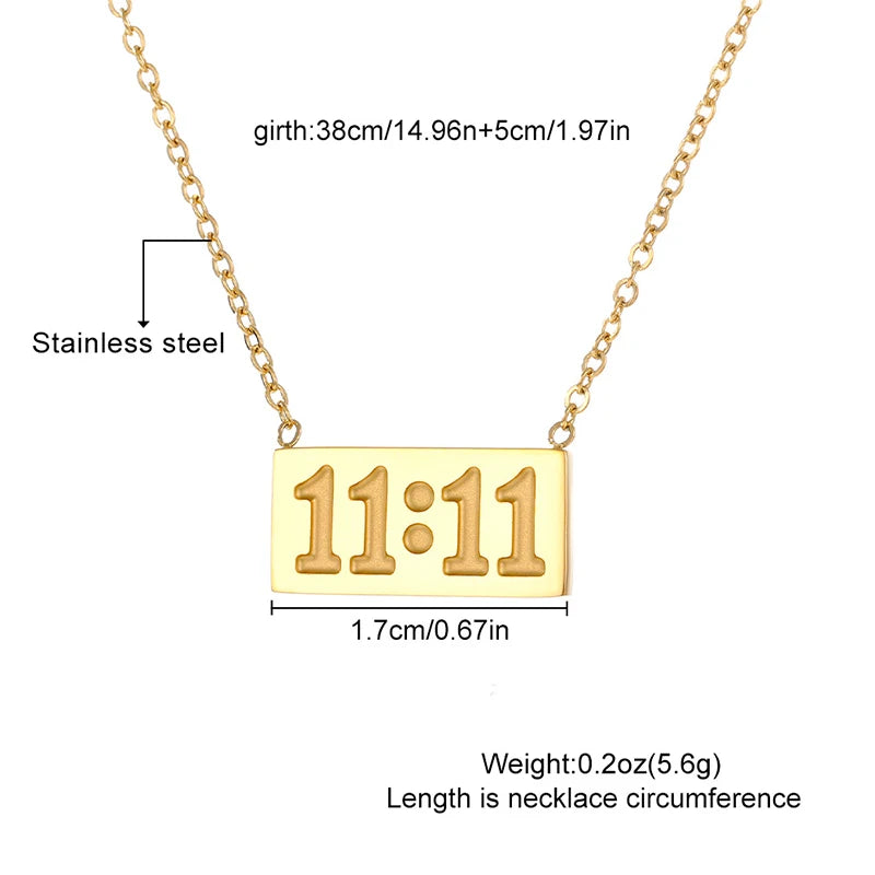 11:11 Rectangle Pendant Necklace men women Fine Stainless Steel 18K Gold Plated Necklace Choker Luxury Jewelry Couple Gifts