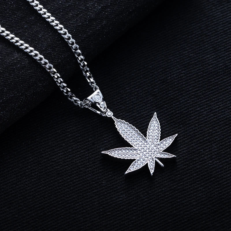 Iced Out Hemp Leaf Pendant — 925 Silver